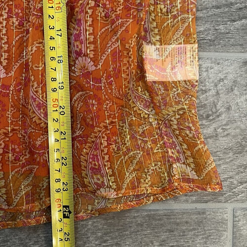 Pablo French Designer Silk Blend Blouse Size 40 US 8 Orange Floral Sheer Boho - Picture 5 of 7